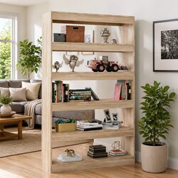 Warm Brown Wooden Book Cabinet and Room Divider