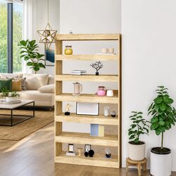 Warm Wooden Book Cabinet and Room Divider in Brown
