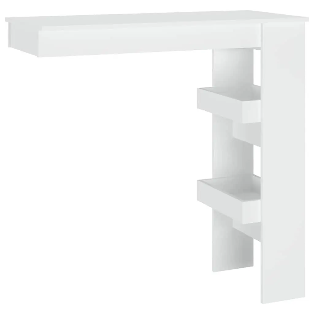 Wall Mounted Bar Table White Engineered Wood 102x45x1035cm with 2 Storage Compartments for Kitchen Dining