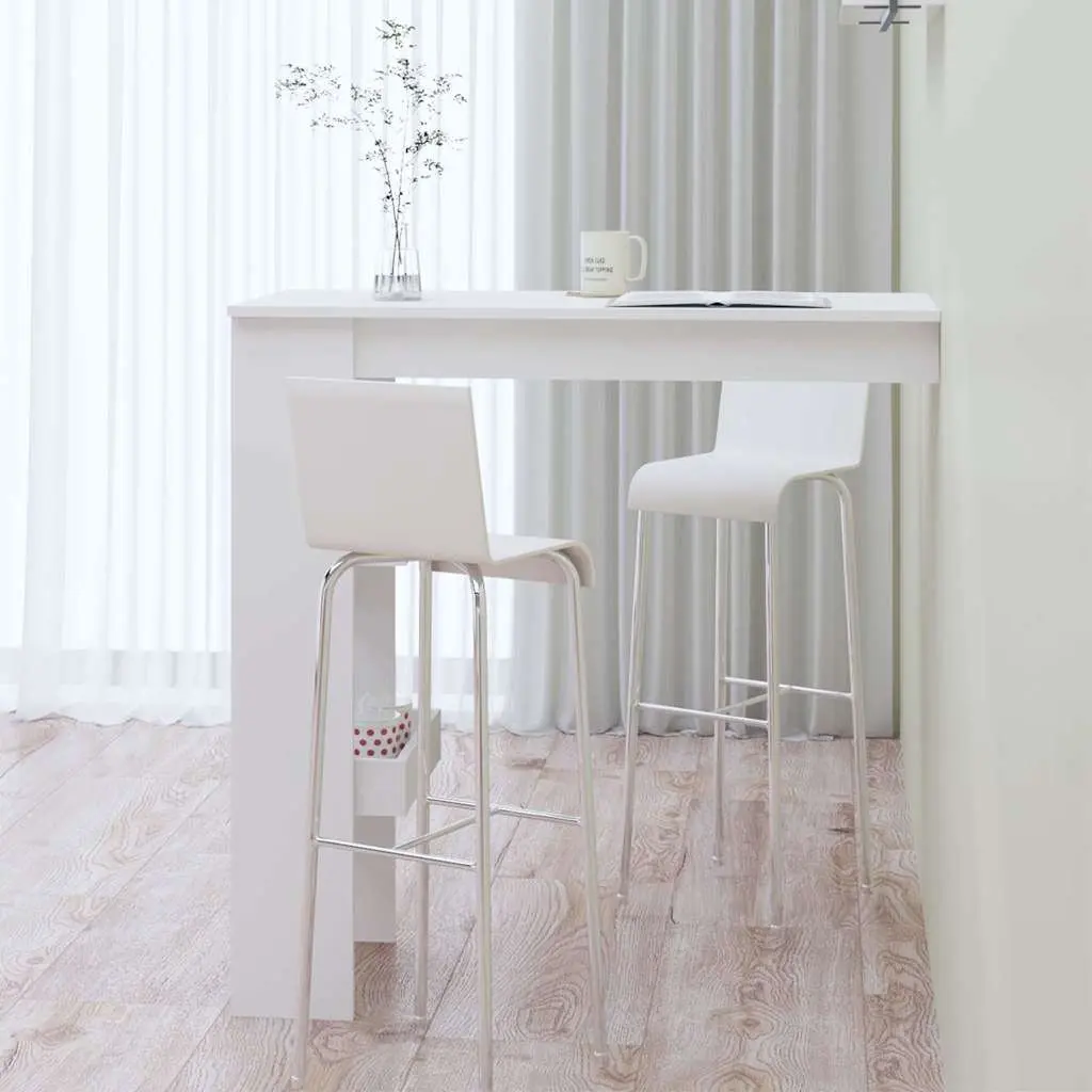 Wall Mounted Bar Table White Engineered Wood 102x45x1035cm with 2 Storage Compartments for Kitchen Dining