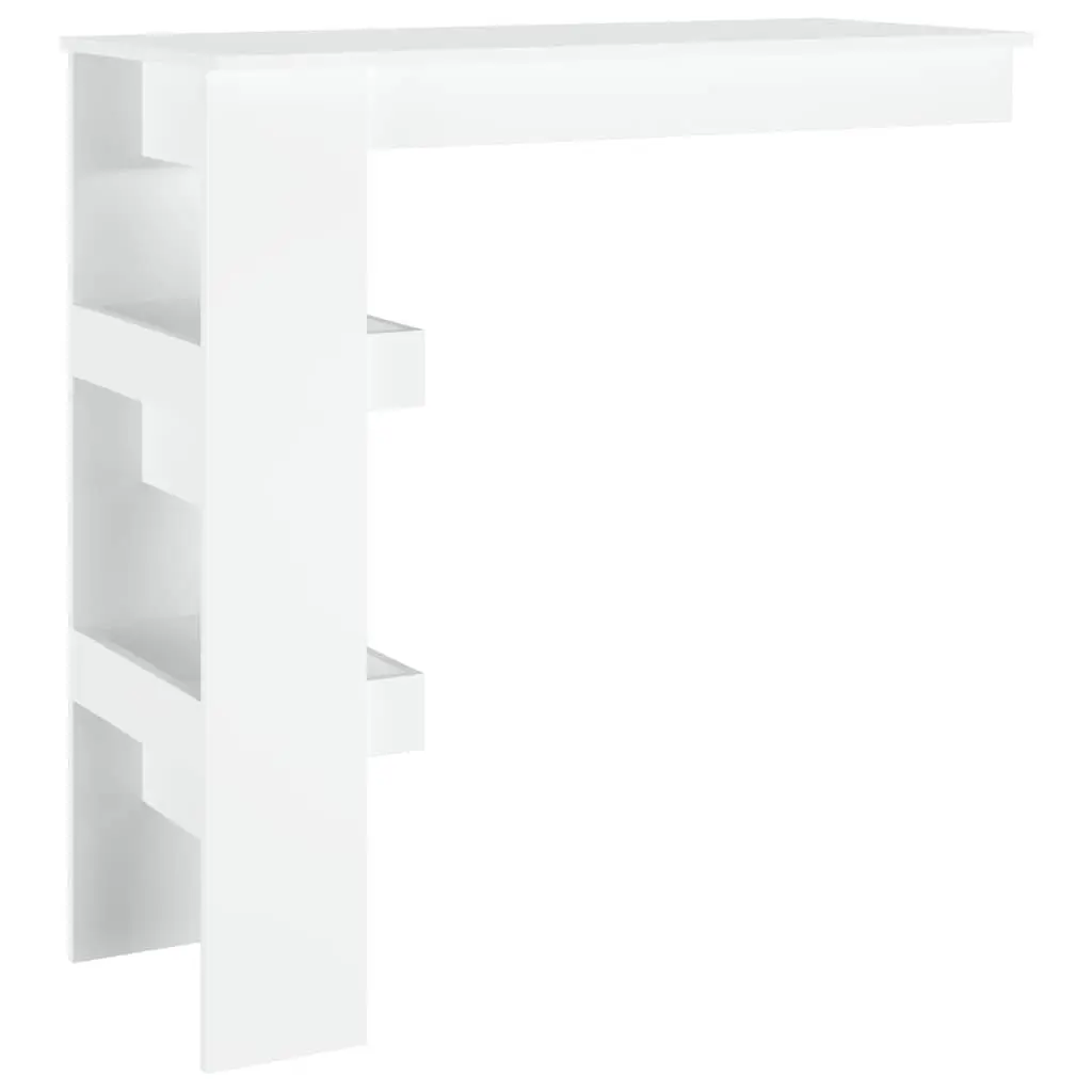 Wall Mounted Bar Table White Engineered Wood 102x45x1035cm with 2 Storage Compartments for Kitchen Dining