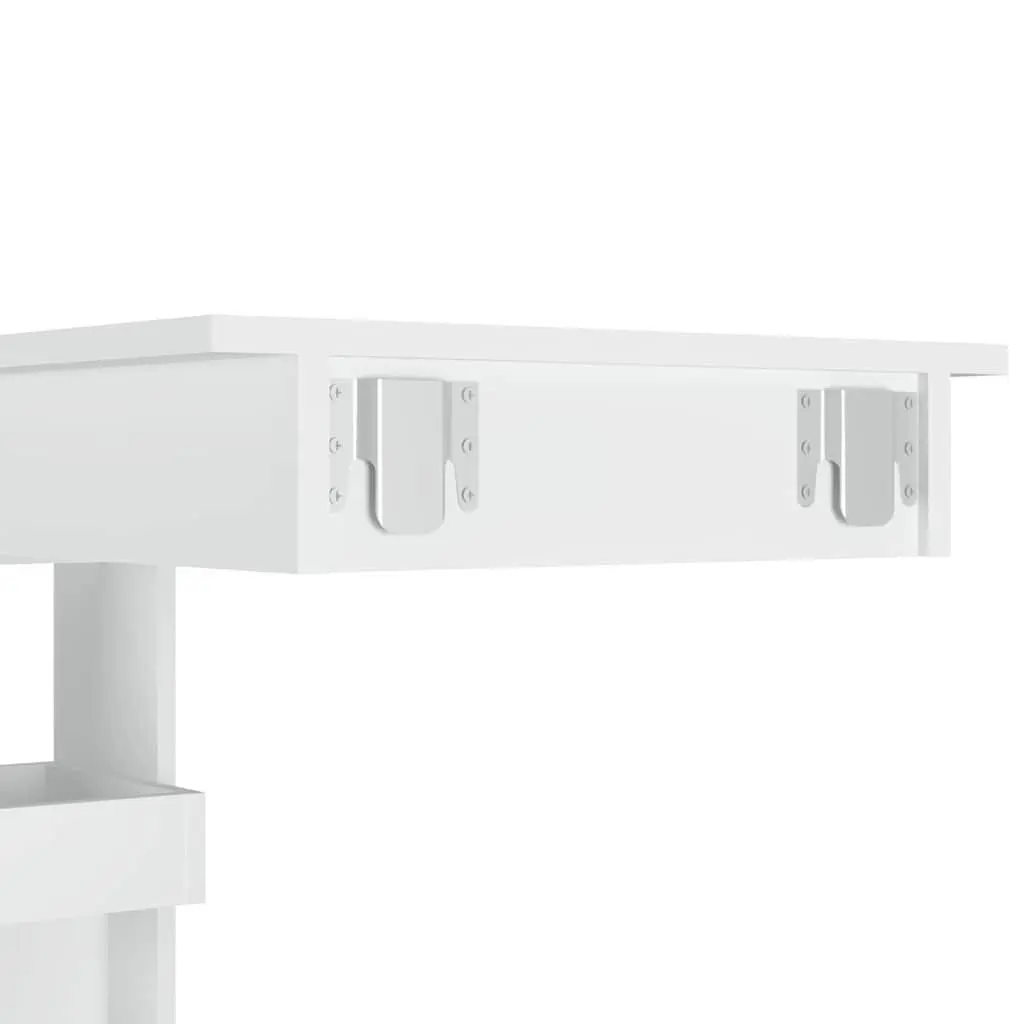 Wall Mounted Bar Table White Engineered Wood 102x45x1035cm with 2 Storage Compartments for Kitchen Dining