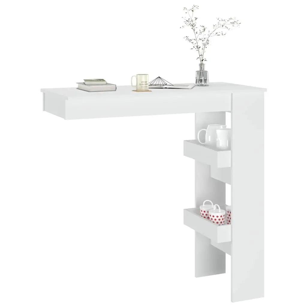 Wall Mounted Bar Table White Engineered Wood 102x45x1035cm with 2 Storage Compartments for Kitchen Dining