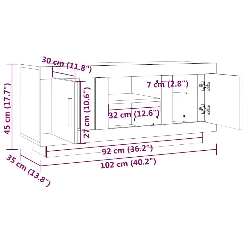 TV Cabinet White 102x35x45 cm Engineered Wood Stereo Storage Unit