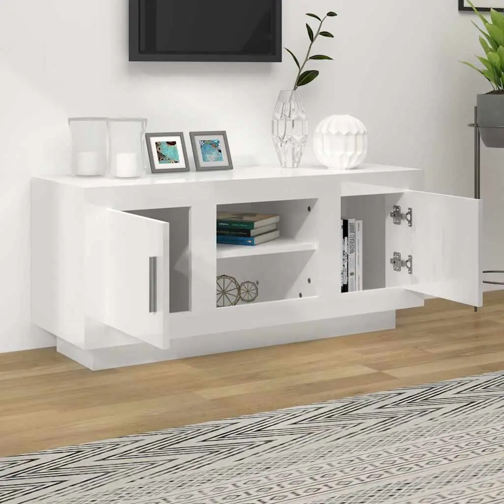TV Cabinet White High Gloss Modern Storage Unit Media Stand Shelves Organiser