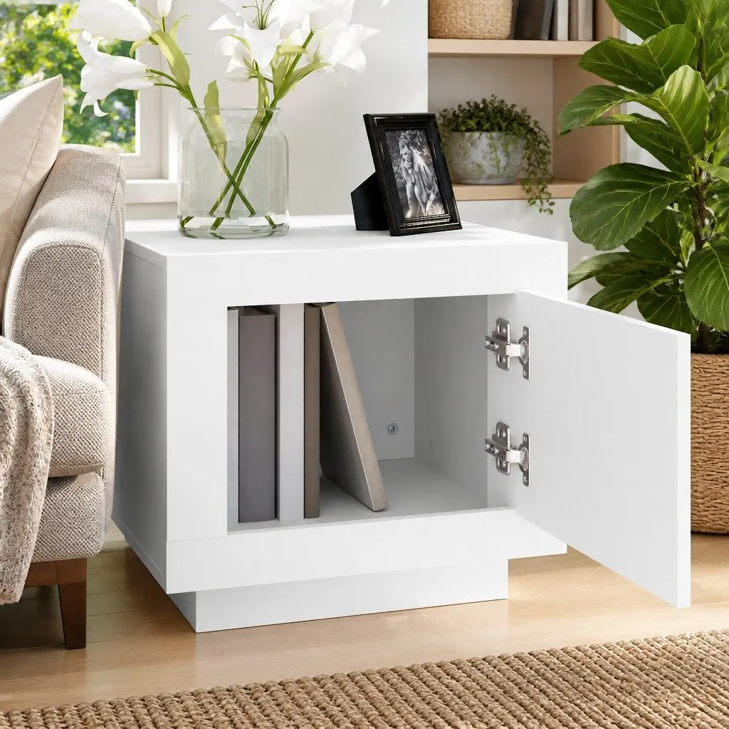 Coffee Table White Engineered Wood 51W x 50D x 45H cm Storage Cabinet Accent Furniture Living Room Couch Side Table