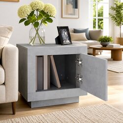 Grey Coffee Table with Storage Door 51x50x45 cm
