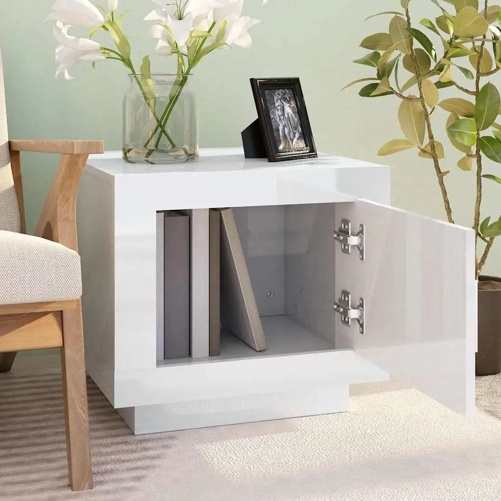Storage Coffee Table White High Gloss Engineered Wood with Door 51x50x45cm