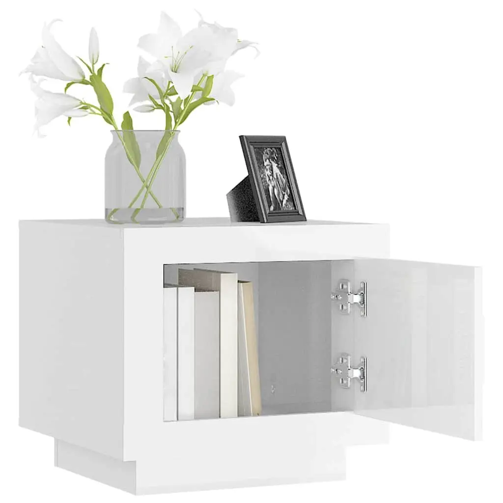 Storage Coffee Table White High Gloss Engineered Wood with Door 51x50x45cm