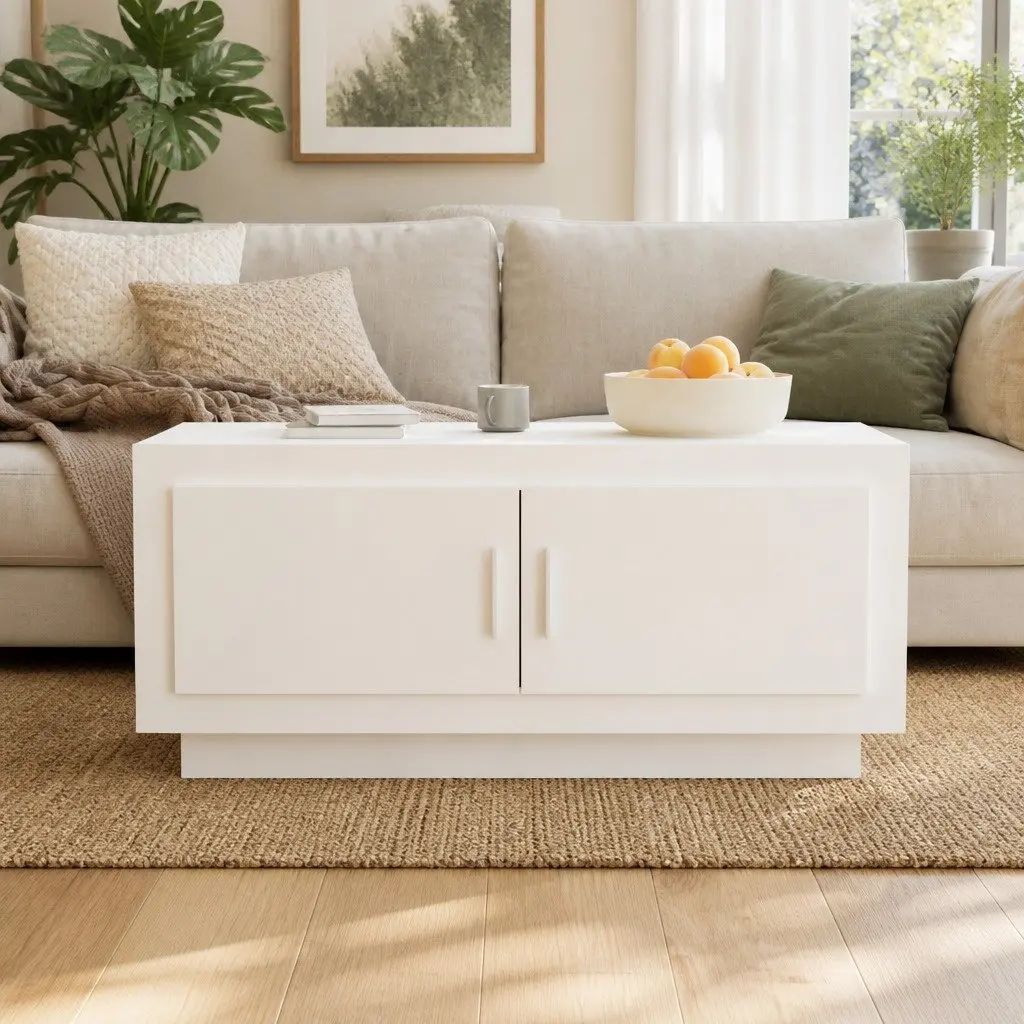 Coffee Table White with Storage Doors 102 x 50 x 45 cm Engineered Wood