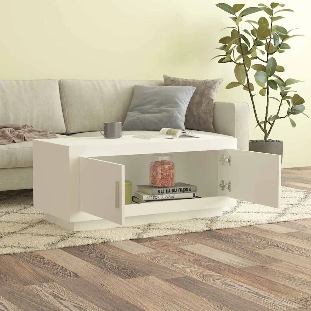 Coffee Table White with Storage Doors 102 x 50 x 45 cm Engineered Wood