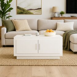 White High Gloss Coffee Table with Storage for Living Room