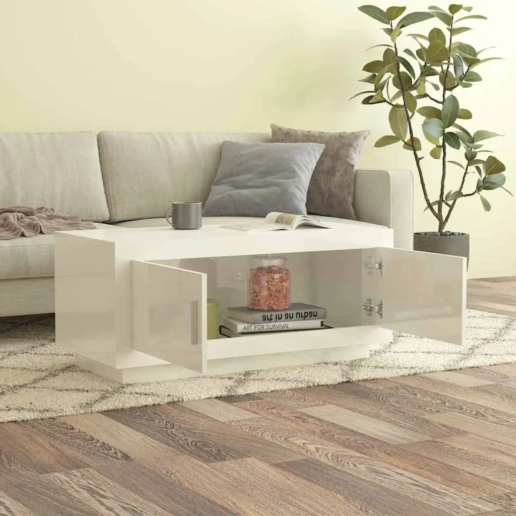 White High Gloss Coffee Table with Storage for Living Room