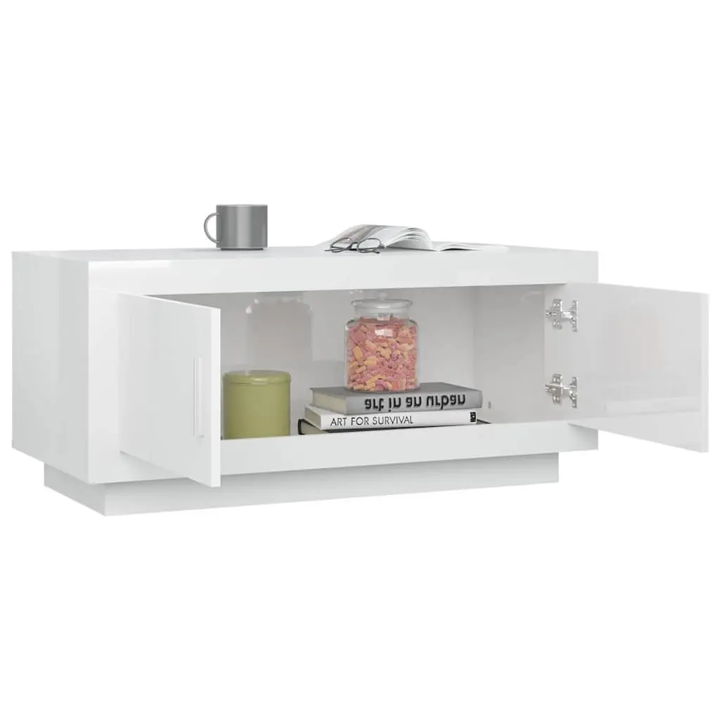 White High Gloss Coffee Table with Storage for Living Room