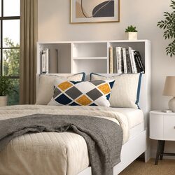 Wall-Mounted White Headboard Cabinet for Storage
