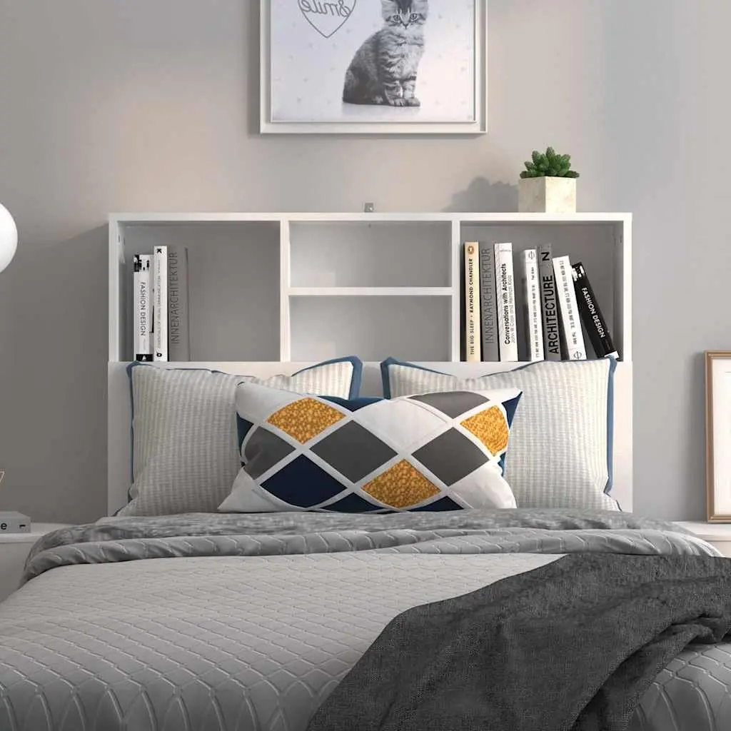 Wall-Mounted White Headboard Cabinet for Storage