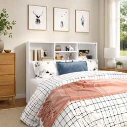 White 120cm Headboard Cabinet for Stylish Bedroom Storage