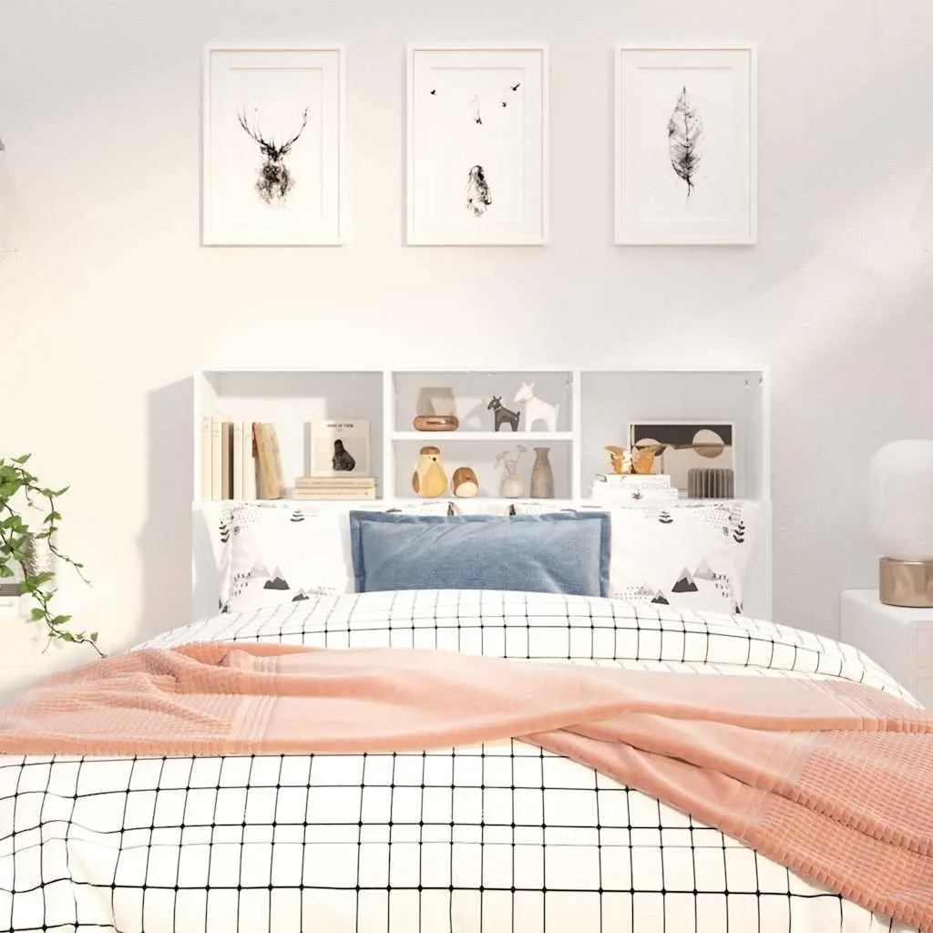 Headboard Cabinet White 120cm Engineered Wood Bedroom Wall Storage Organiser with Compartments