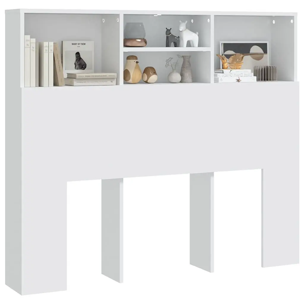 Headboard Cabinet White 120cm Engineered Wood Bedroom Wall Storage Organiser with Compartments