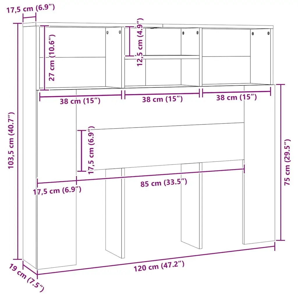 Headboard Cabinet White 120cm Engineered Wood Bedroom Wall Storage Organiser with Compartments