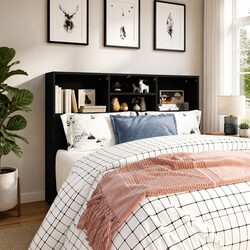 Black 120cm Headboard Cabinet for Bedroom Storage