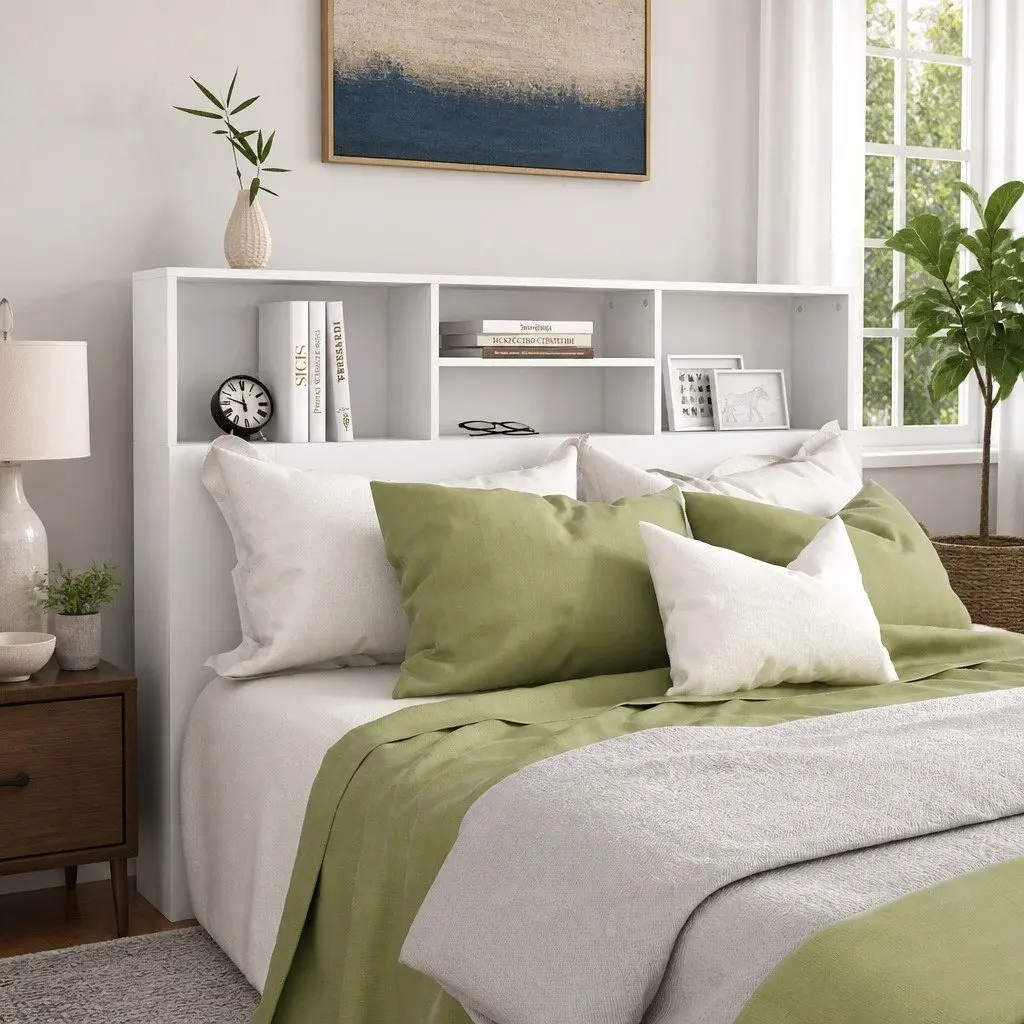 White Wall-Mounted Headboard Cabinet for Bedroom Storage