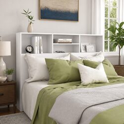 White Wall-Mounted Headboard Cabinet for Bedroom Storage