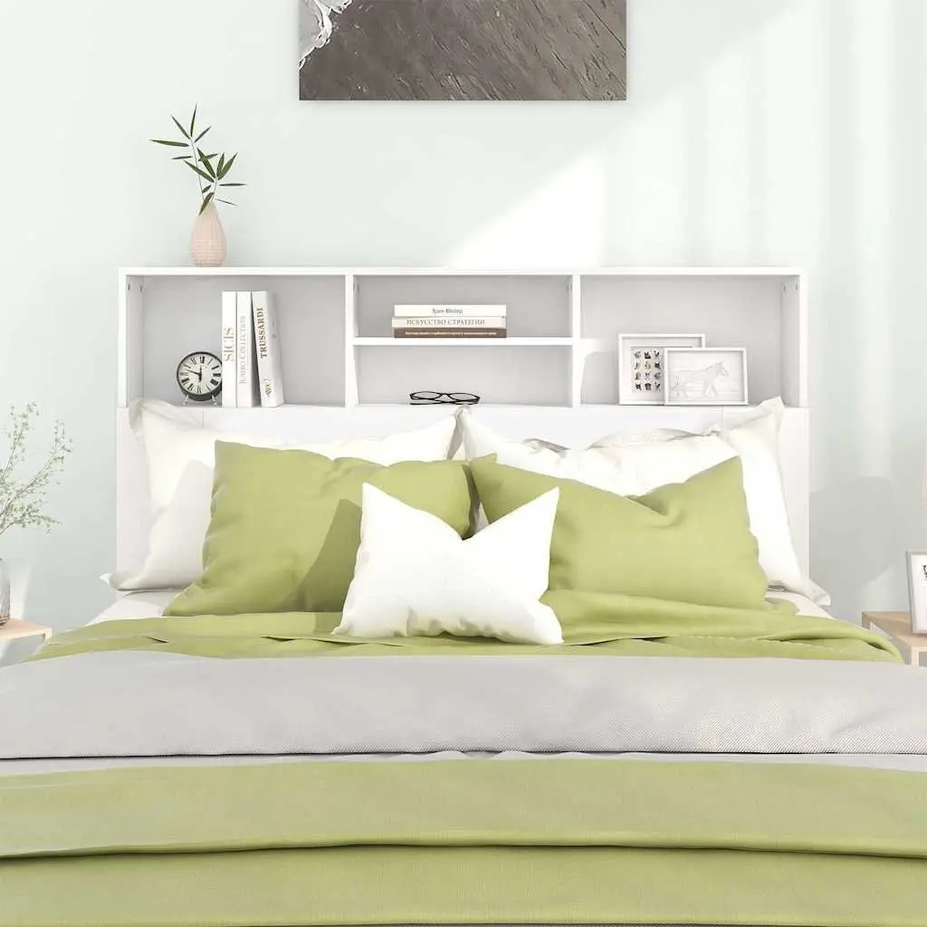 White Wall-Mounted Headboard Cabinet for Bedroom Storage
