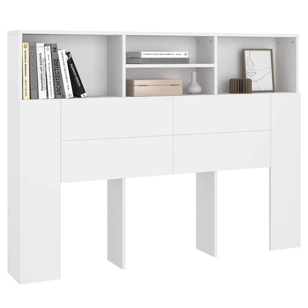 White Wall-Mounted Headboard Cabinet for Bedroom Storage