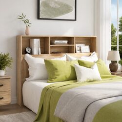 Brown Wall-Mounted Headboard Cabinet for Bedroom Storage