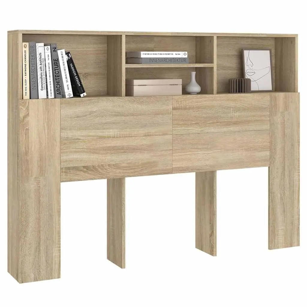 Brown Wall-Mounted Headboard Cabinet for Bedroom Storage