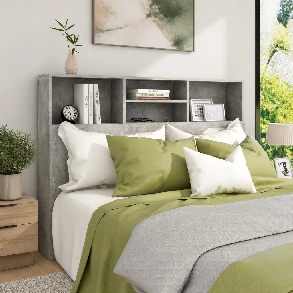 Grey Headboard Cabinet 140cm Bedroom Storage Unit