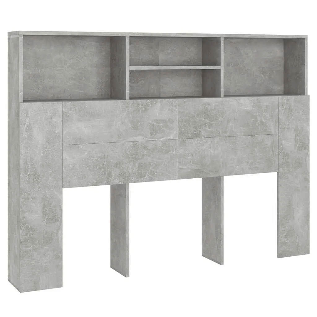 Grey Headboard Cabinet 140cm Bedroom Storage Unit