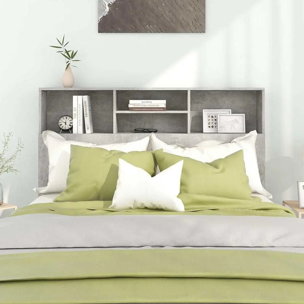 Grey Headboard Cabinet 140cm Bedroom Storage Unit