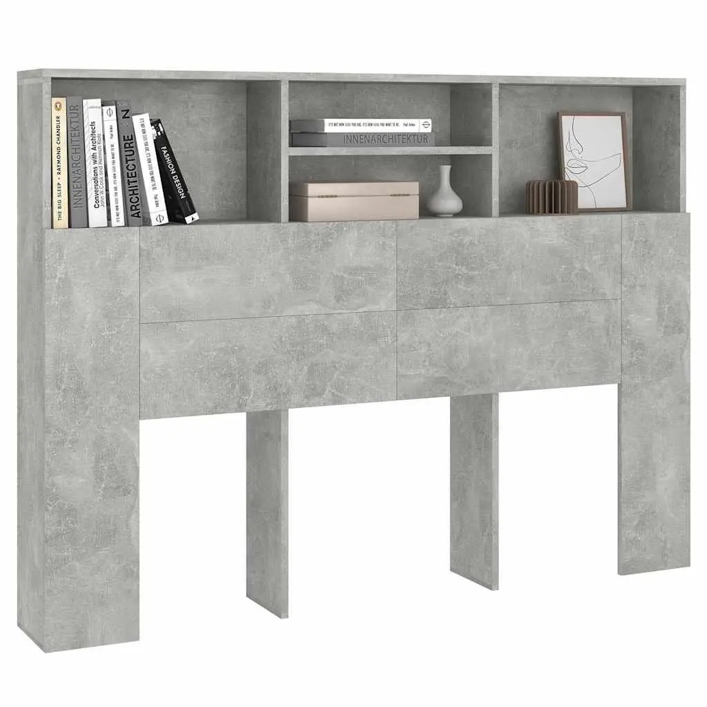 Grey Headboard Cabinet 140cm Bedroom Storage Unit