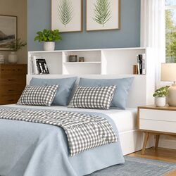 White Wall-Mount Headboard Cabinet 160cm Storage