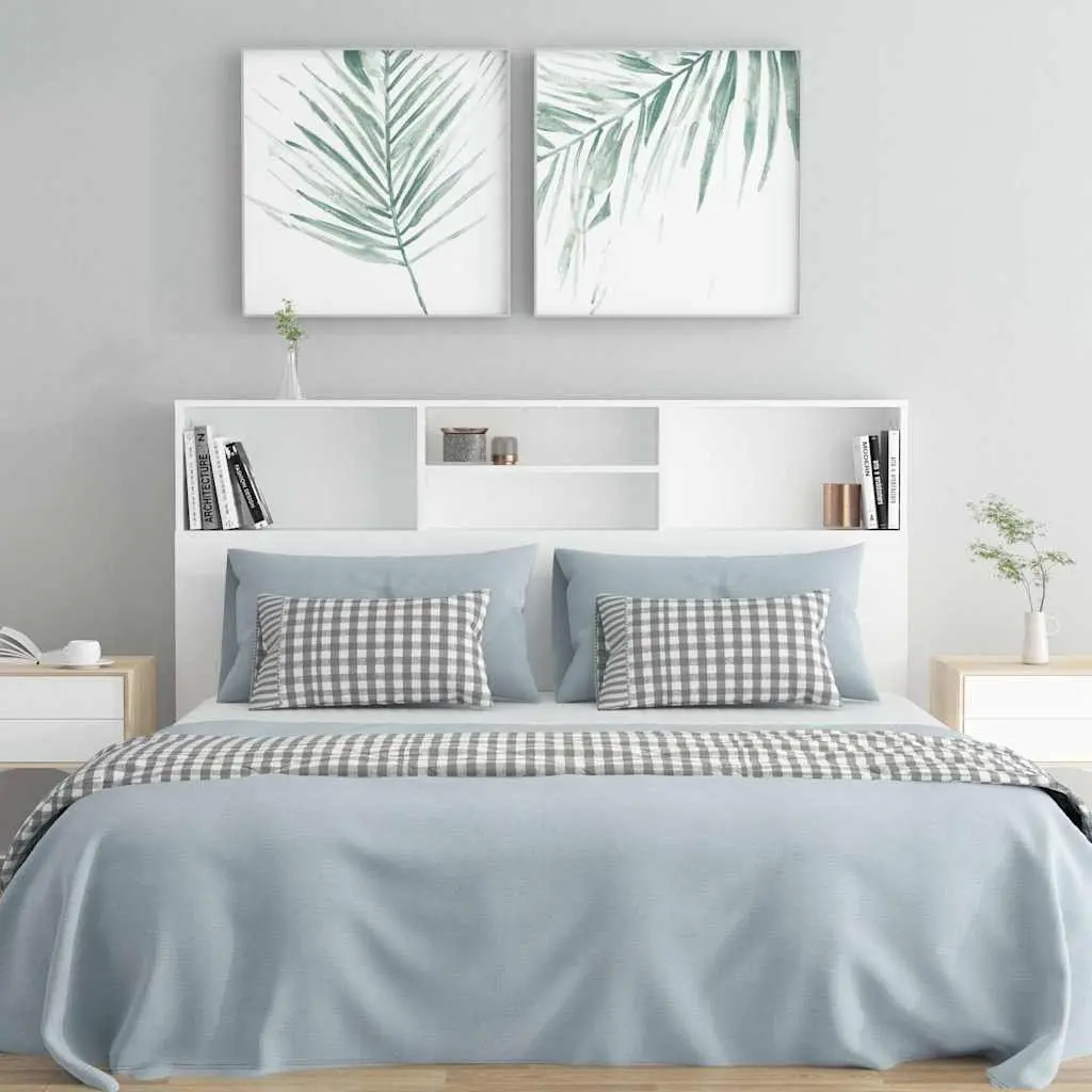 White Wall-Mount Headboard Cabinet 160cm Storage