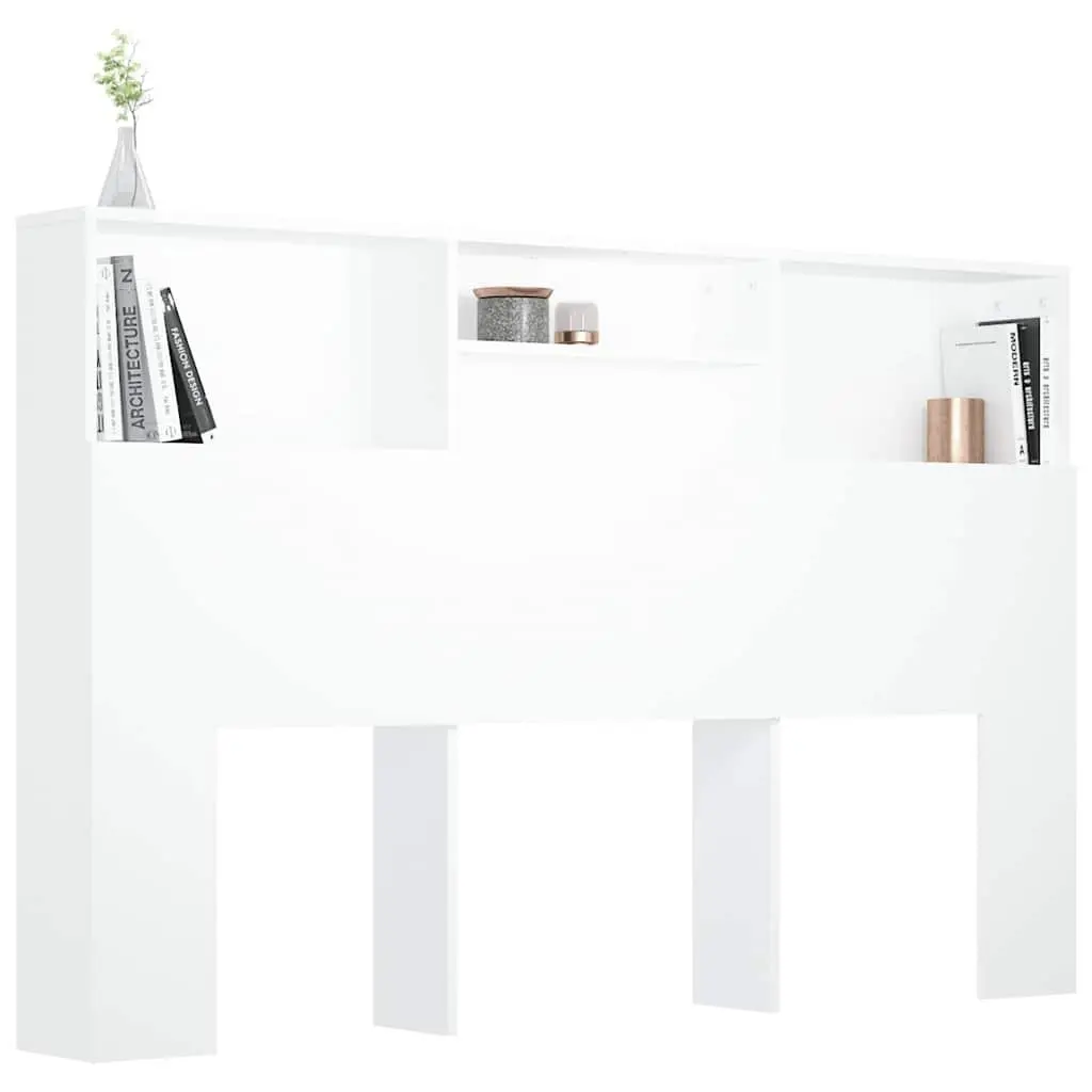 White Wall-Mount Headboard Cabinet 160cm Storage