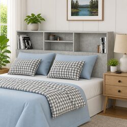 Grey Wall-Mounted Headboard Cabinet for Bedroom Storage