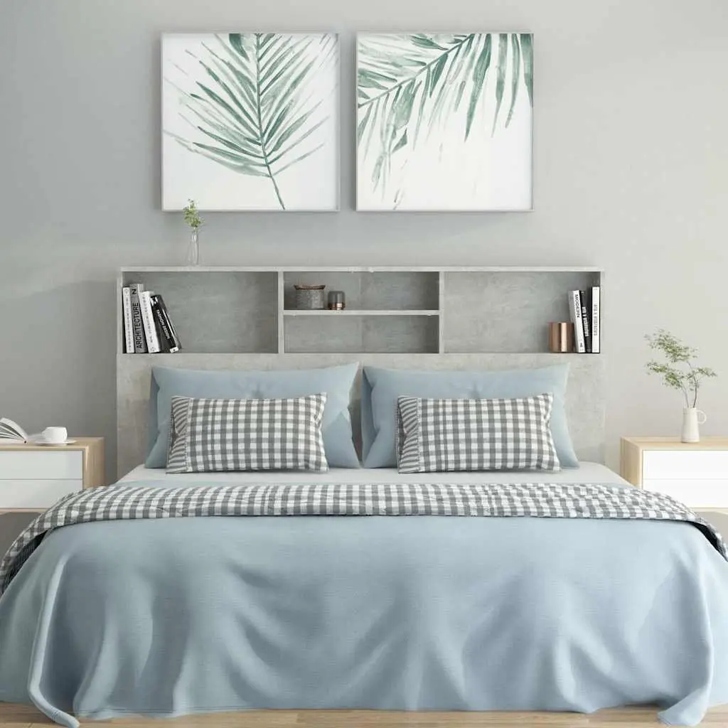 Grey Wall-Mounted Headboard Cabinet for Bedroom Storage