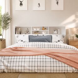 White 180cm Headboard Cabinet for Bedroom Storage