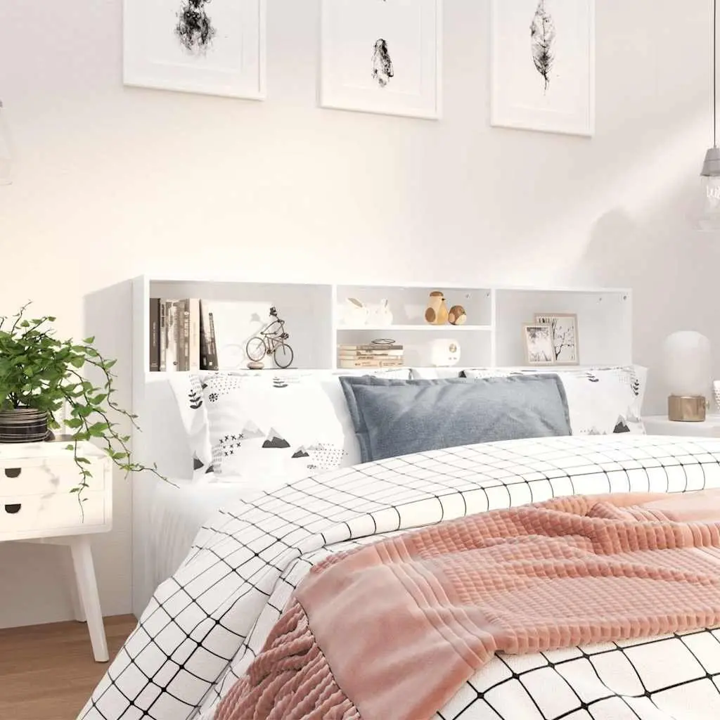 Headboard Cabinet White 180cm Engineered Wood Wall Mounted Storage Bookcase with Compartments