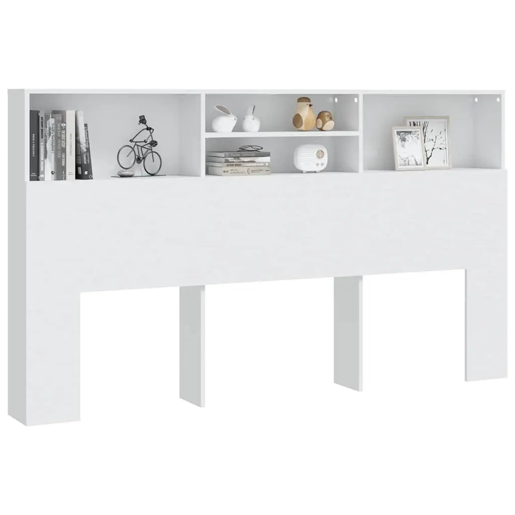 Headboard Cabinet White 180cm Engineered Wood Wall Mounted Storage Bookcase with Compartments