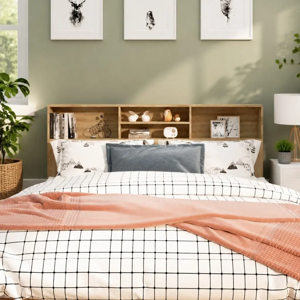 Headboard Cabinet Brown 180cm Engineered Wood Bedroom Storage Nightstand Furniture
