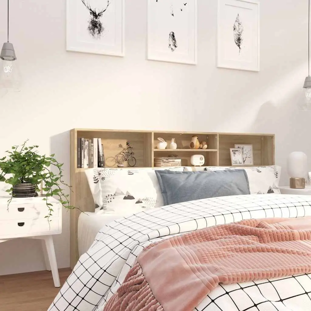 Headboard Cabinet Brown 180cm Engineered Wood Bedroom Storage Nightstand Furniture