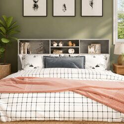 Grey Wall-Mounted Headboard Cabinet for Bedroom Storage