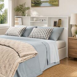 White Wall-Mounted Headboard Cabinet for Cozy Bedrooms