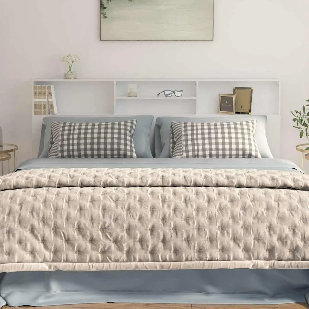 Headboard Cabinet Wall-Mounted 200 cm White Engineered Wood Storage Furniture