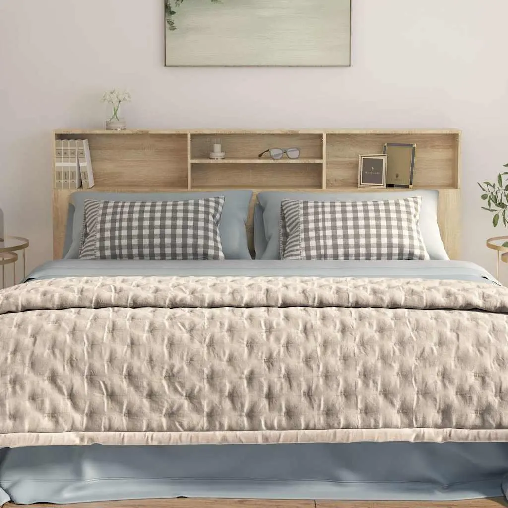 Headboard Cabinet Sonoma Oak 200cm Engineered Wood Brown Bedroom Storage Furniture