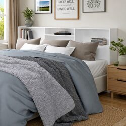 Stylish White Headboard Cabinet for Bedroom Storage
